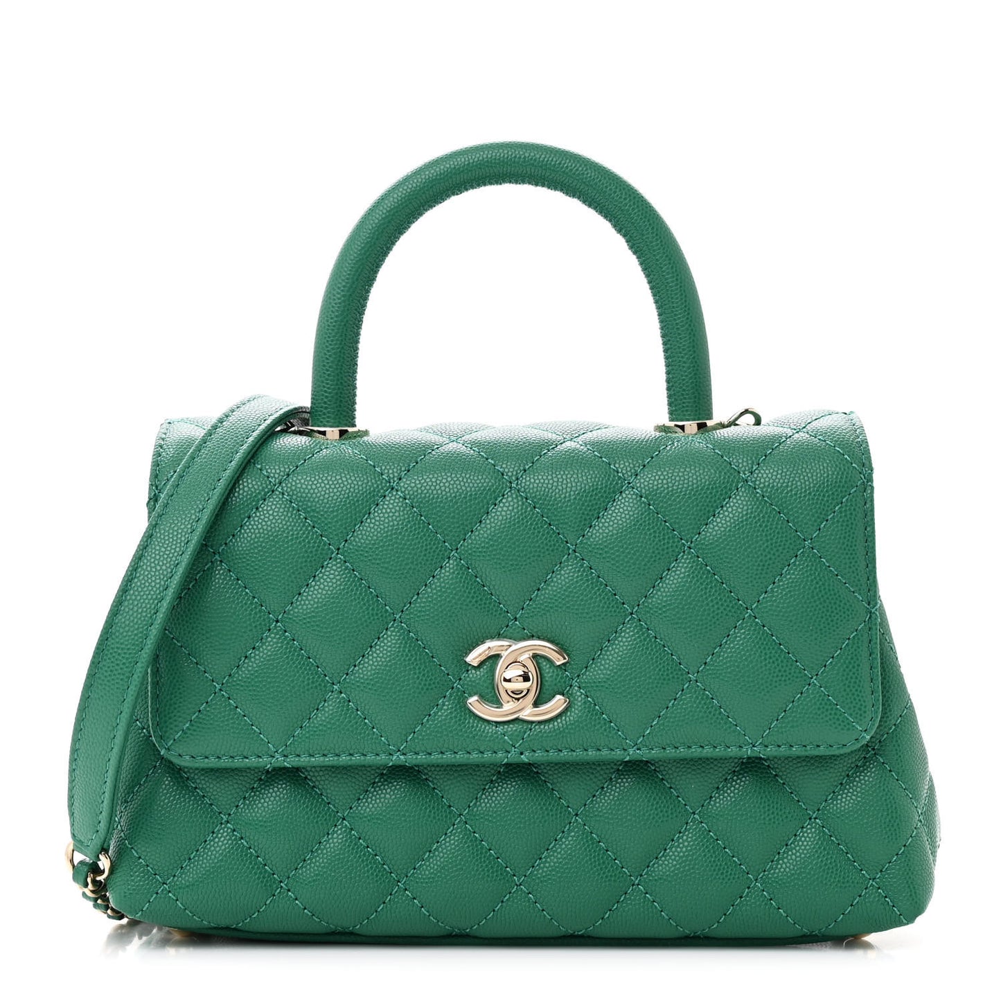 Caviar Quilted Mini Coco Handle Flap Green