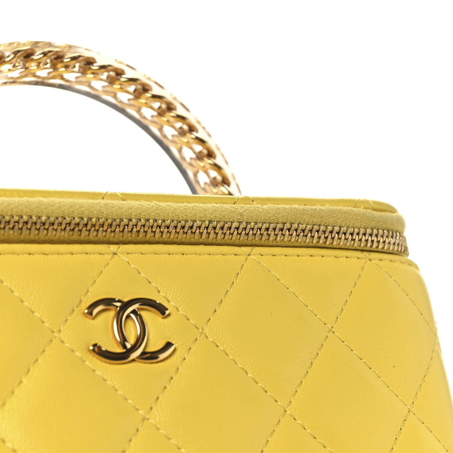 Lambskin Resin Quilted Small Top Handle Vanity Case With Chain  Yellow