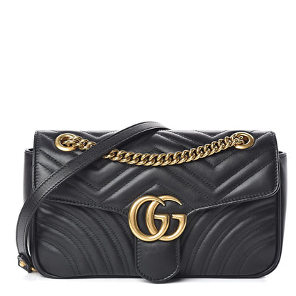 Gucci Calfskin Matelasse Small GG Marmont Shoulder Bag Black 1 of 10