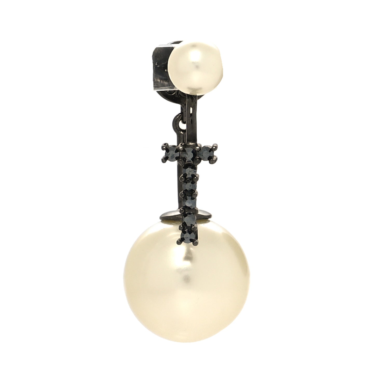 Crystal Pearl My ABCDior T Tribale Earring Black Silver