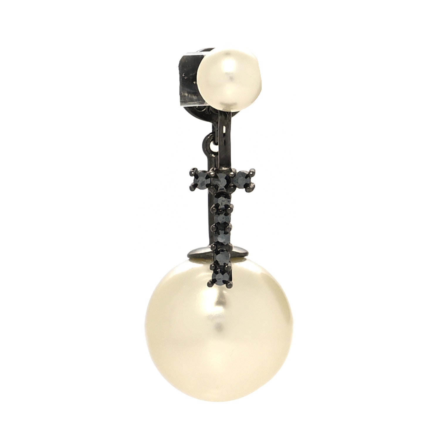 Christian Dior Crystal Pearl My ABCDior T Tribale Earring Black Silver 1 of 4