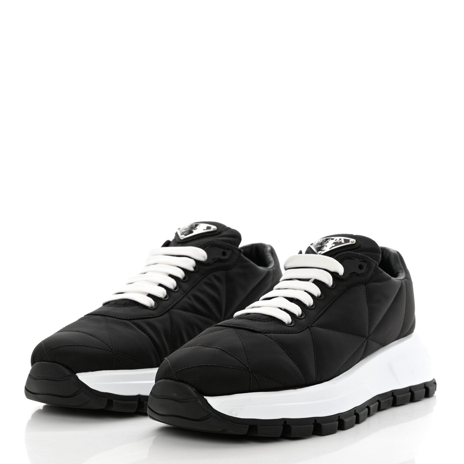 Prada Re-Nylon Piuma Metal Triangle Logo Quilted 45mm Sneakers 41 Black 3 of 9