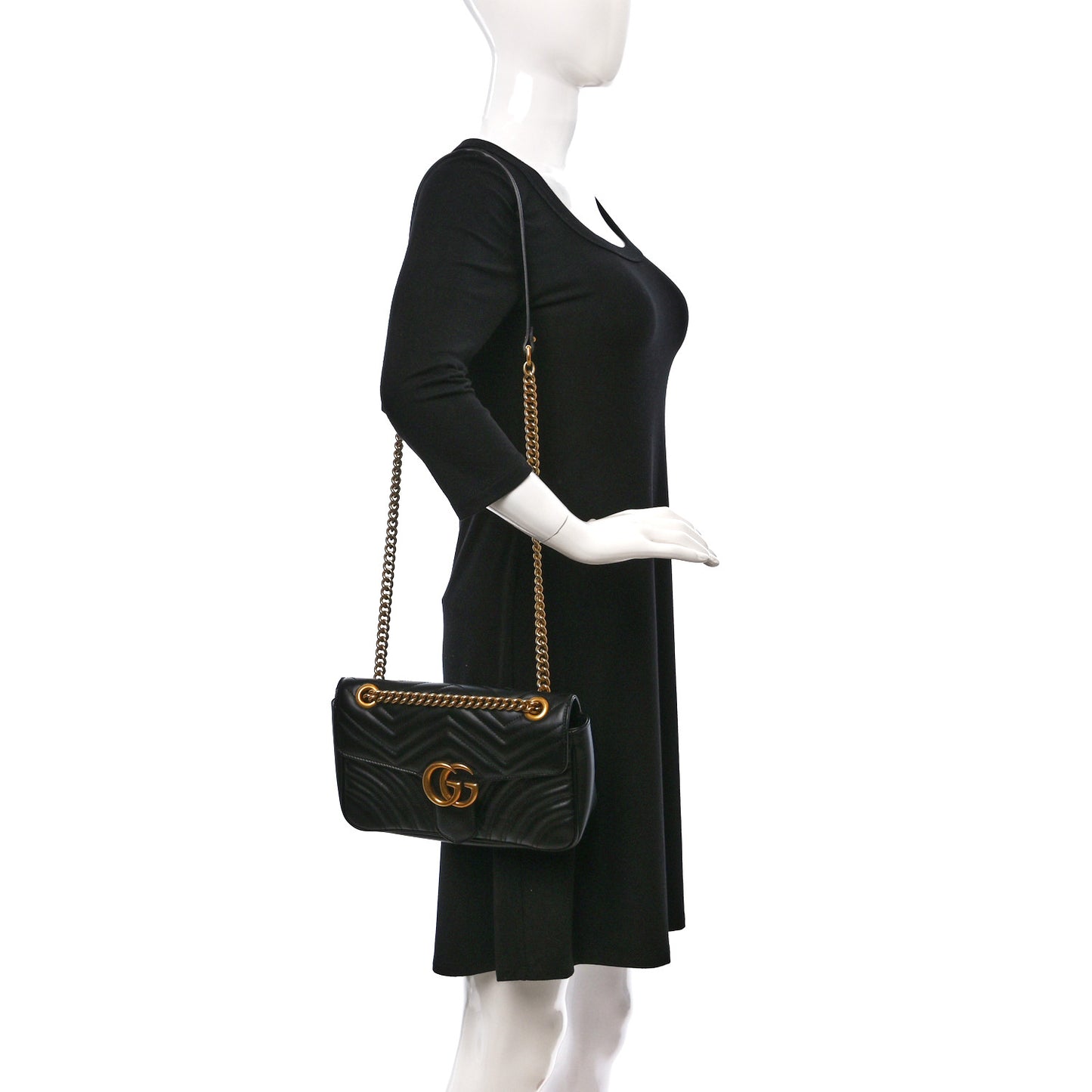 Calfskin Matelasse Small GG Marmont Shoulder Bag Black