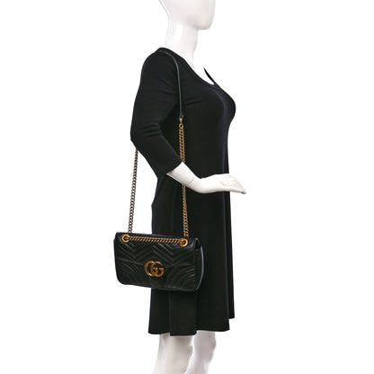Gucci Calfskin Matelasse Small GG Marmont Shoulder Bag Black 2 of 10