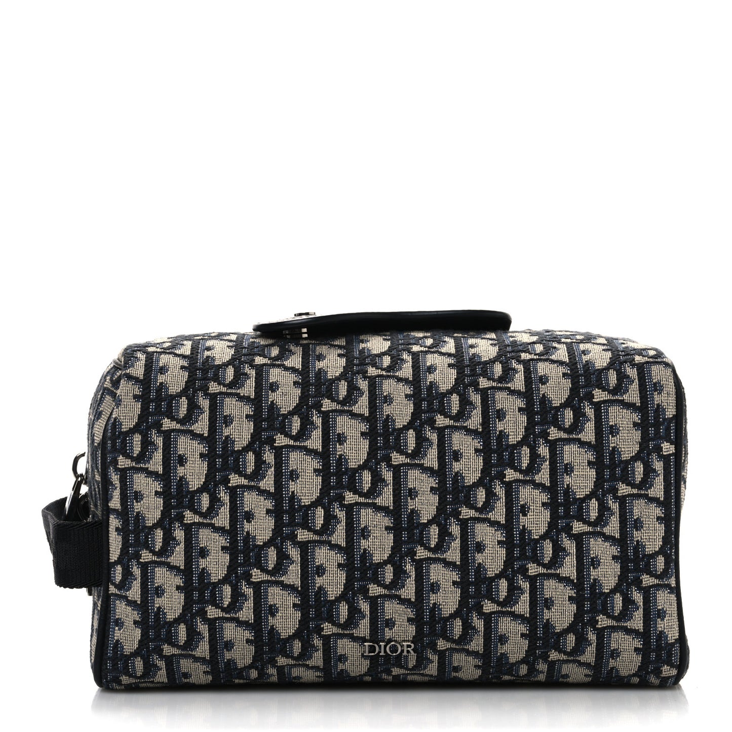 Oblique Jacquard Grained Calfskin Lingot Toiletry Case Blue Black