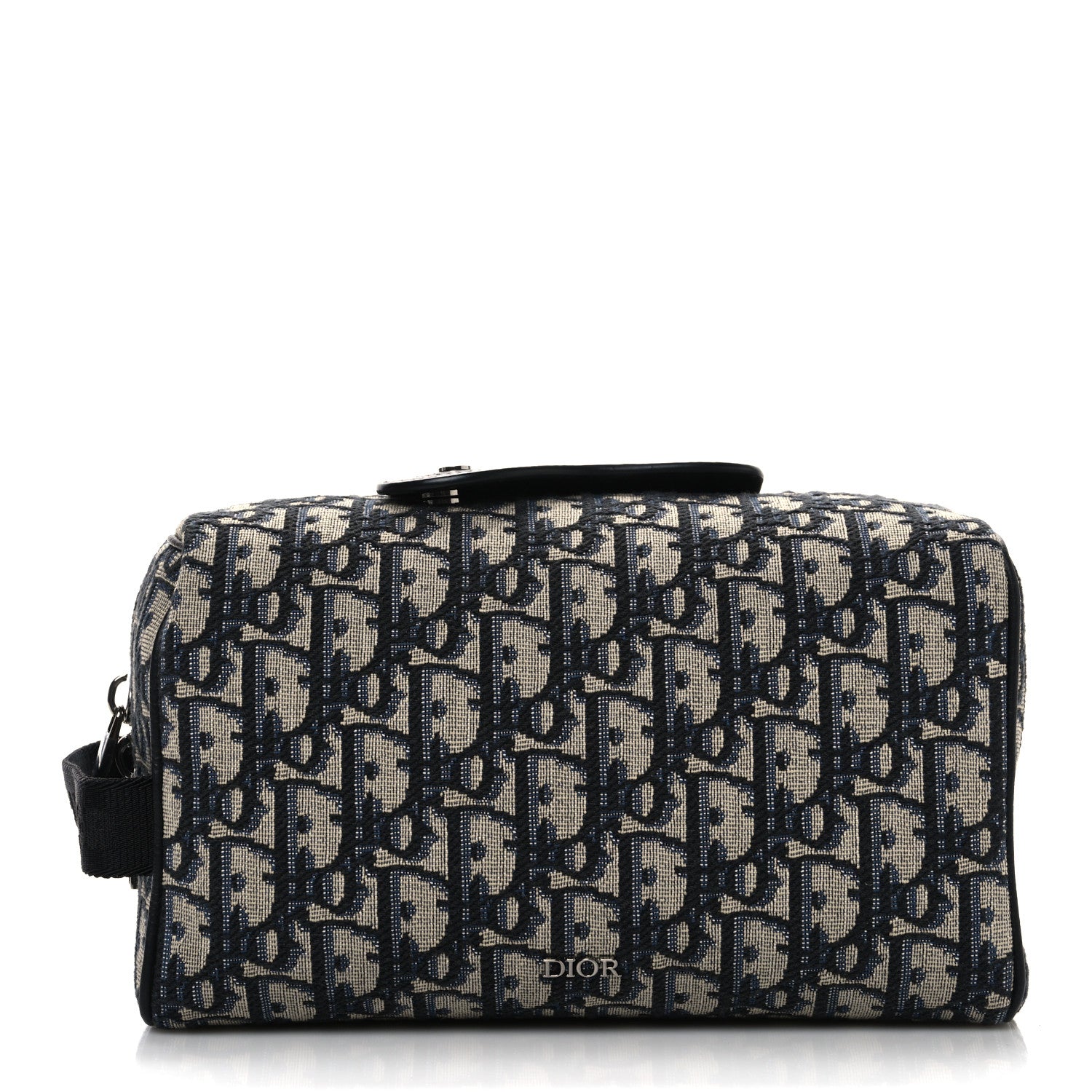 Christian Dior Oblique Jacquard Grained Calfskin Lingot Toiletry Case Blue Black 1 of 10