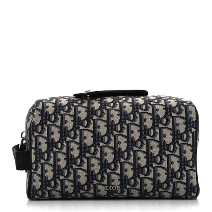 Christian Dior Oblique Jacquard Grained Calfskin Lingot Toiletry Case Blue Black 1 of 10