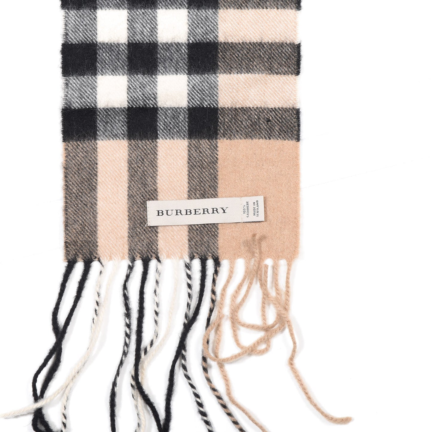 Cashmere Giant Check Skinny Fringe Scarf Camel