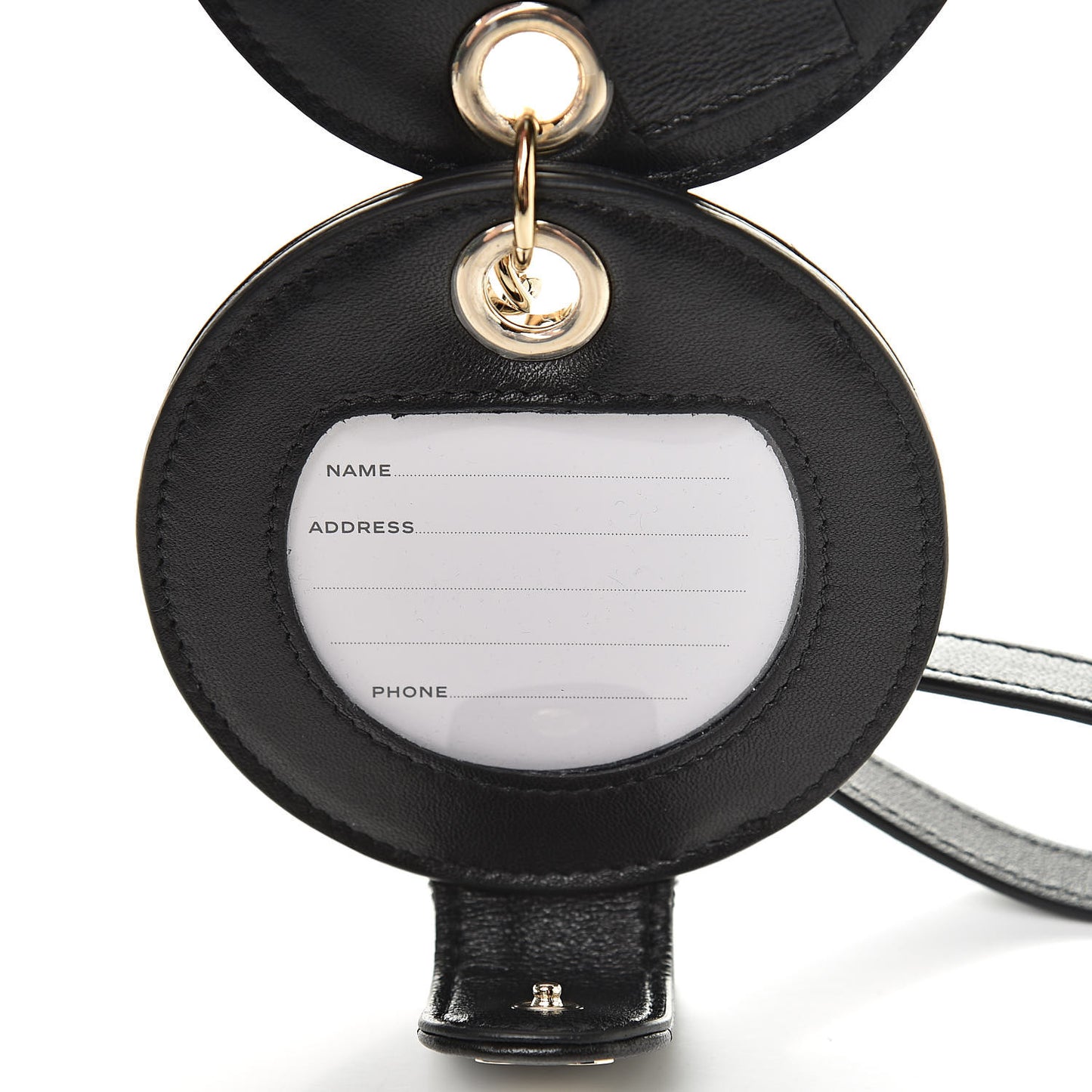 Lambskin Quilted Round Luggage Tag Black