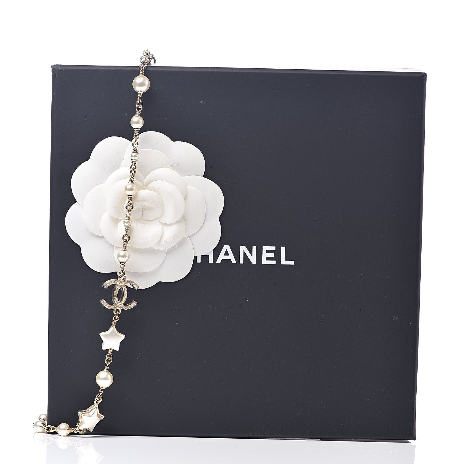 Chanel Metal Resin Pearl Star CC Necklace Gold 5 of 5