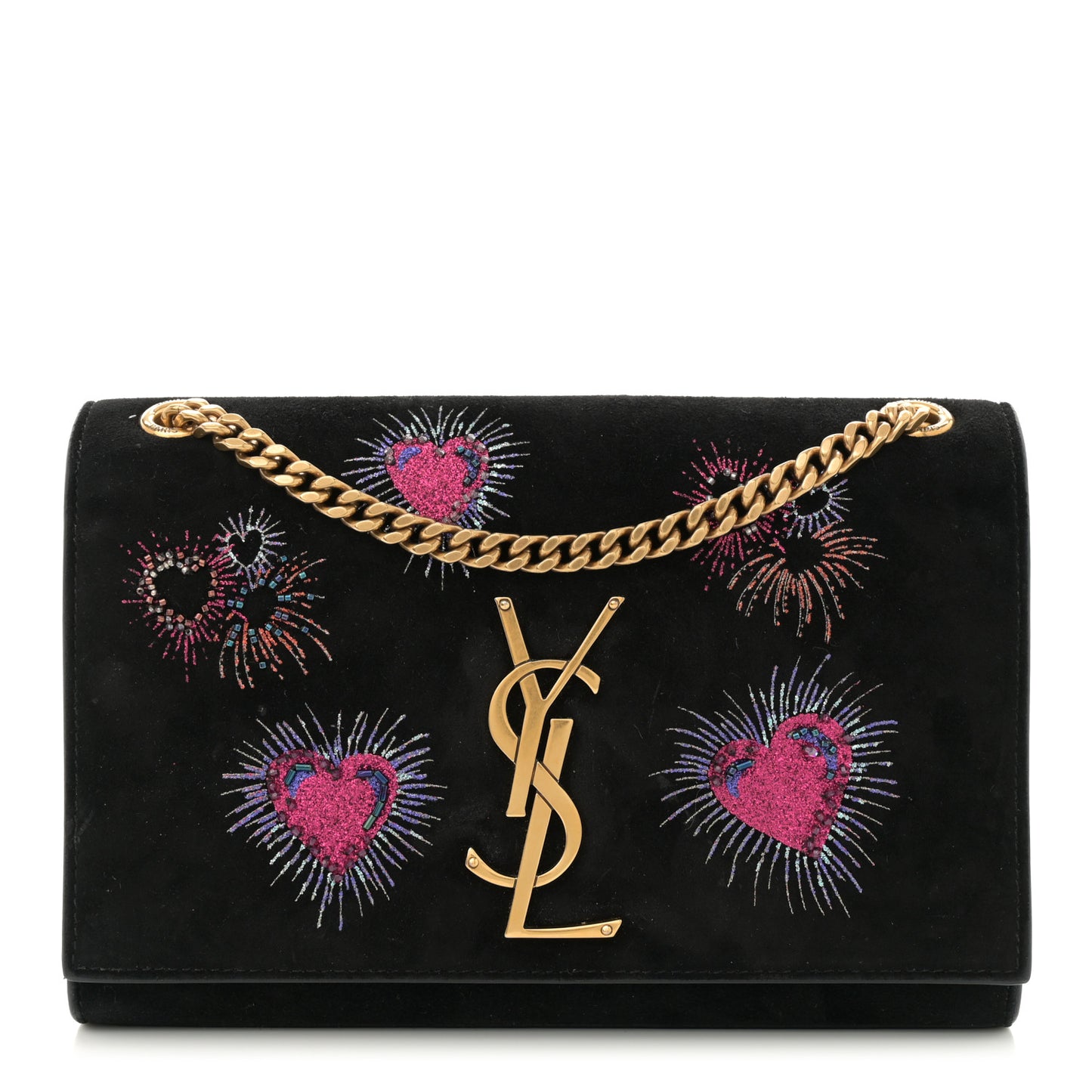 Suede Embroidered Small Monogram Kate Satchel Black