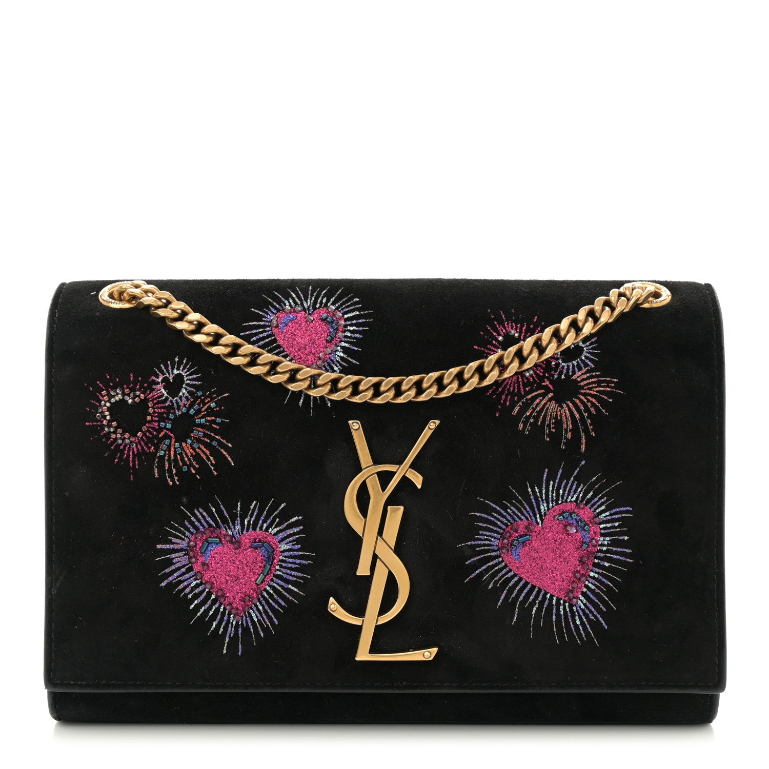 Saint Laurent Suede Embroidered Small Monogram Kate Satchel Black 1 of 12
