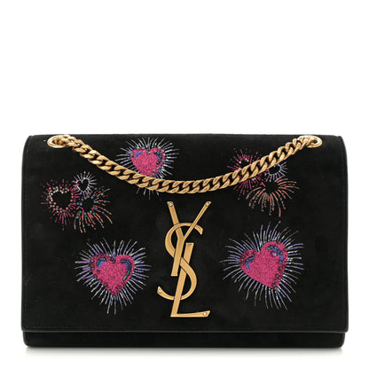Saint Laurent Suede Embroidered Small Monogram Kate Satchel Black 1 of 12