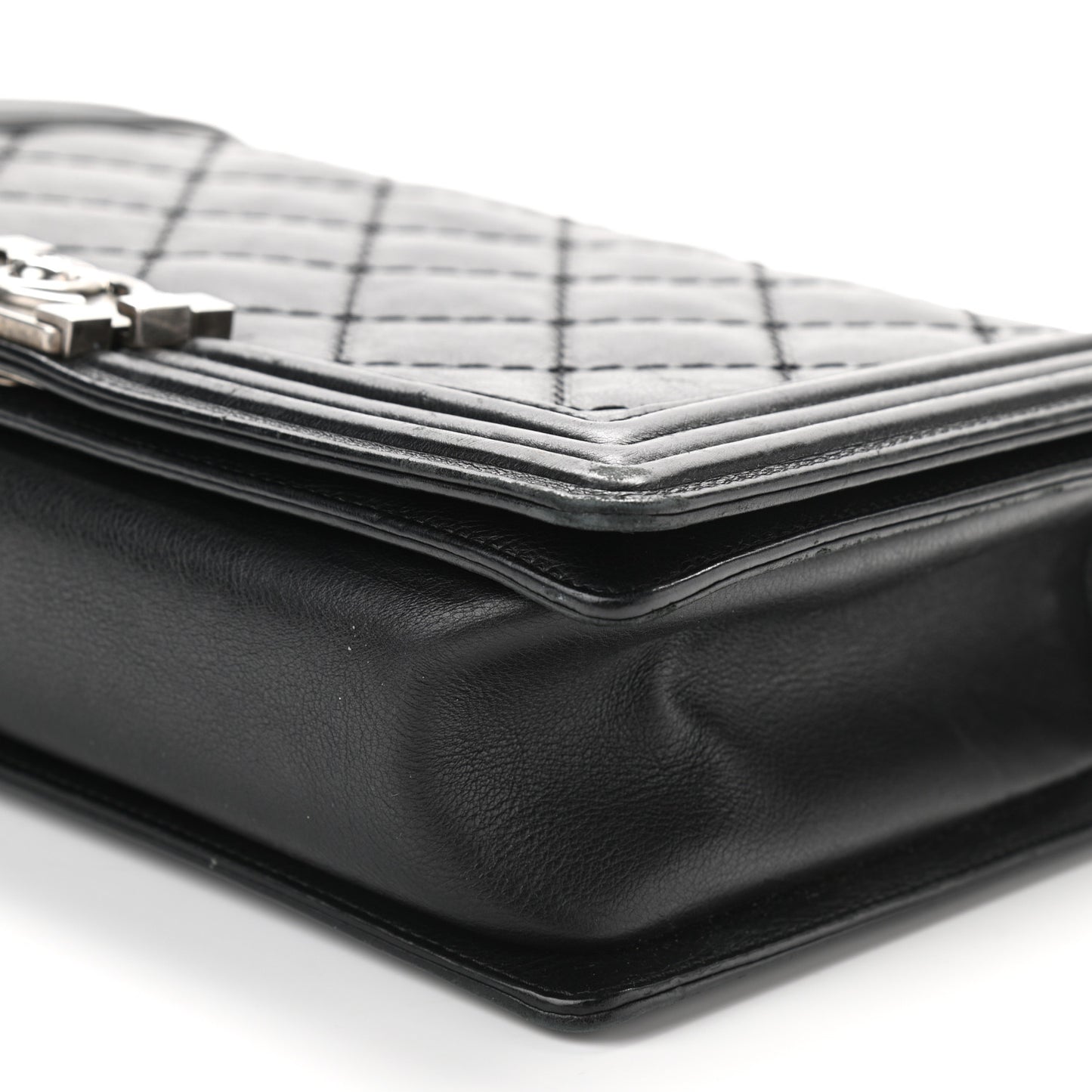 Calfskin Quilted Double Stitch New Medium Boy Flap Black