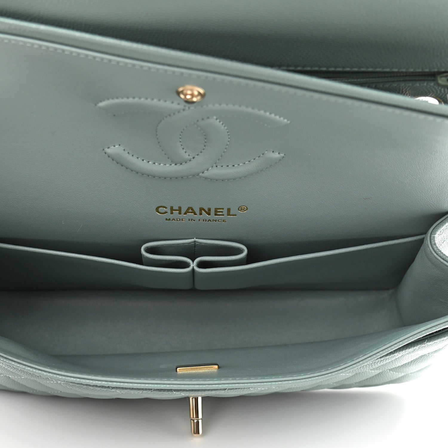 Chanel Caviar Quilted Medium Double Flap Green 6 of 9