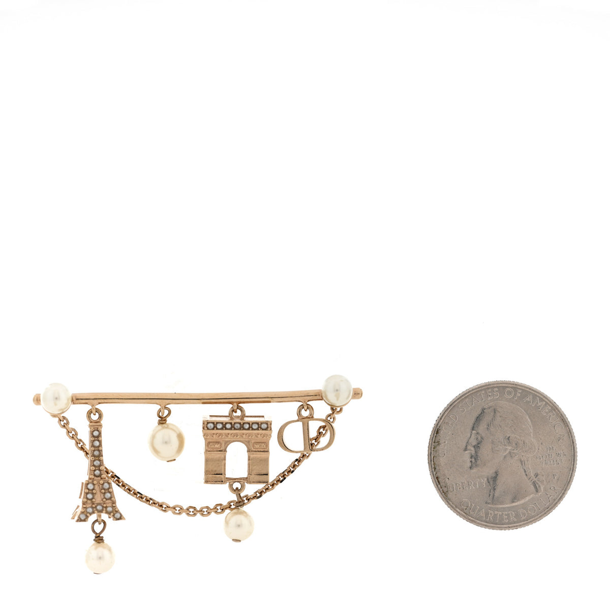 Christian Dior Pearl Crystal Plan de Paris Brooch Gold White 2 of 3