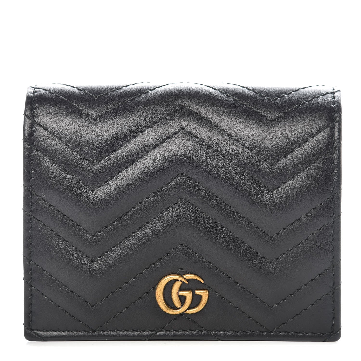 Gucci Calfskin Matelasse GG Marmont ID Card Case Wallet Black 1 of 11