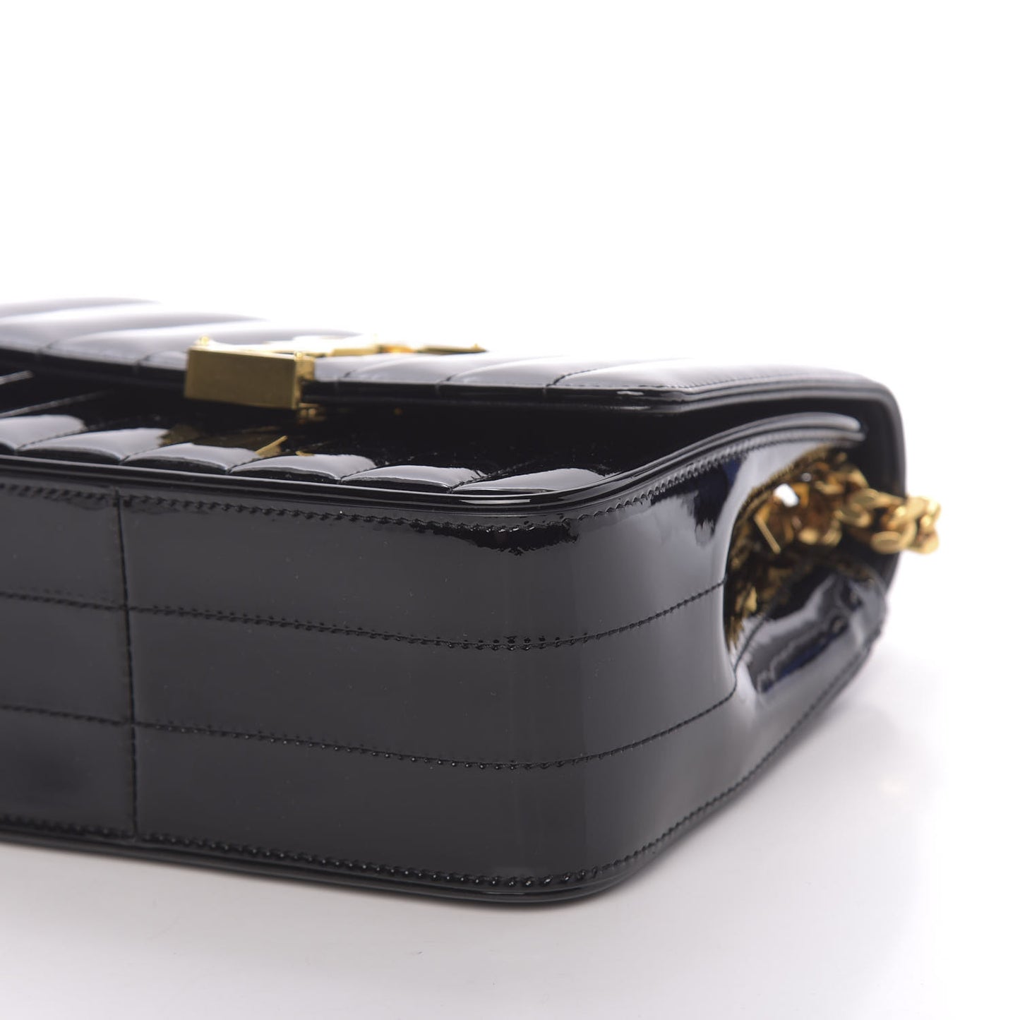 Patent Calfskin Matelasse Monogram Medium Vicky Chain Bag Black