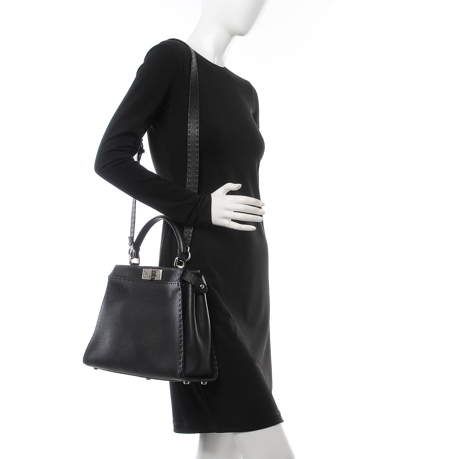 Fendi Cuoio Romano Selleria Bi-Color Medium Peekaboo Iconic Satchel Black Mou 3 of 9