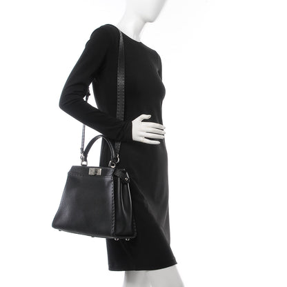 Fendi Cuoio Romano Selleria Bi-Color Medium Peekaboo Iconic Satchel Black Mou 3 of 9