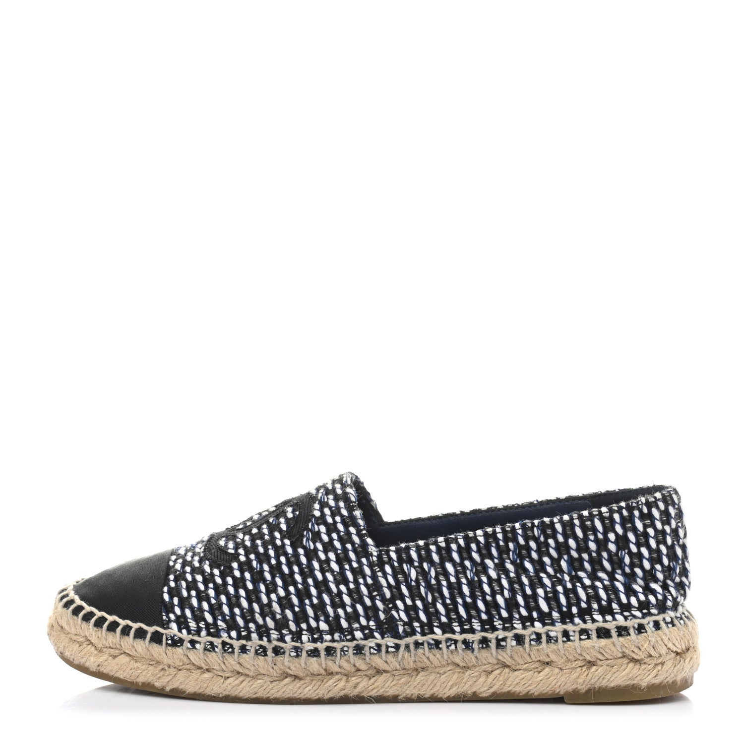 Chanel Tweed Grosgrain CC Espadrilles 37 Black Navy White 1 of 7