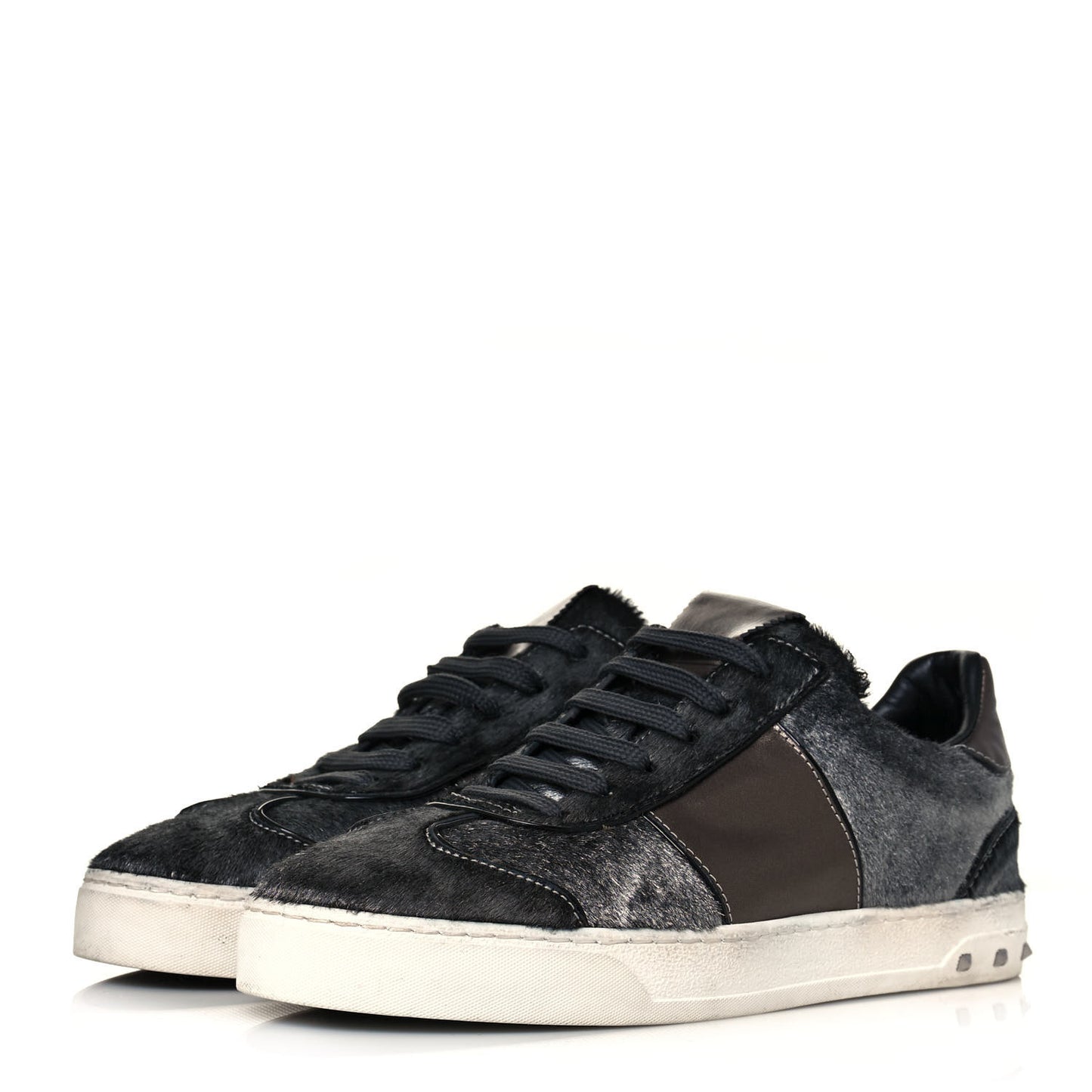 Pony Hair Metallic Calfskin Flycrew Sneakers 38 Gray