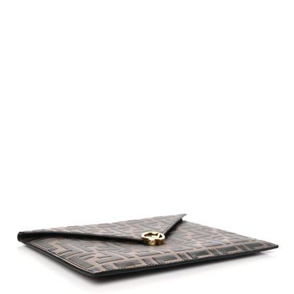 Fendi Vitello Soft F is Fendi Bi-Color FF 1974 Embossed Envelope Pouch Maya Black 4 of 11