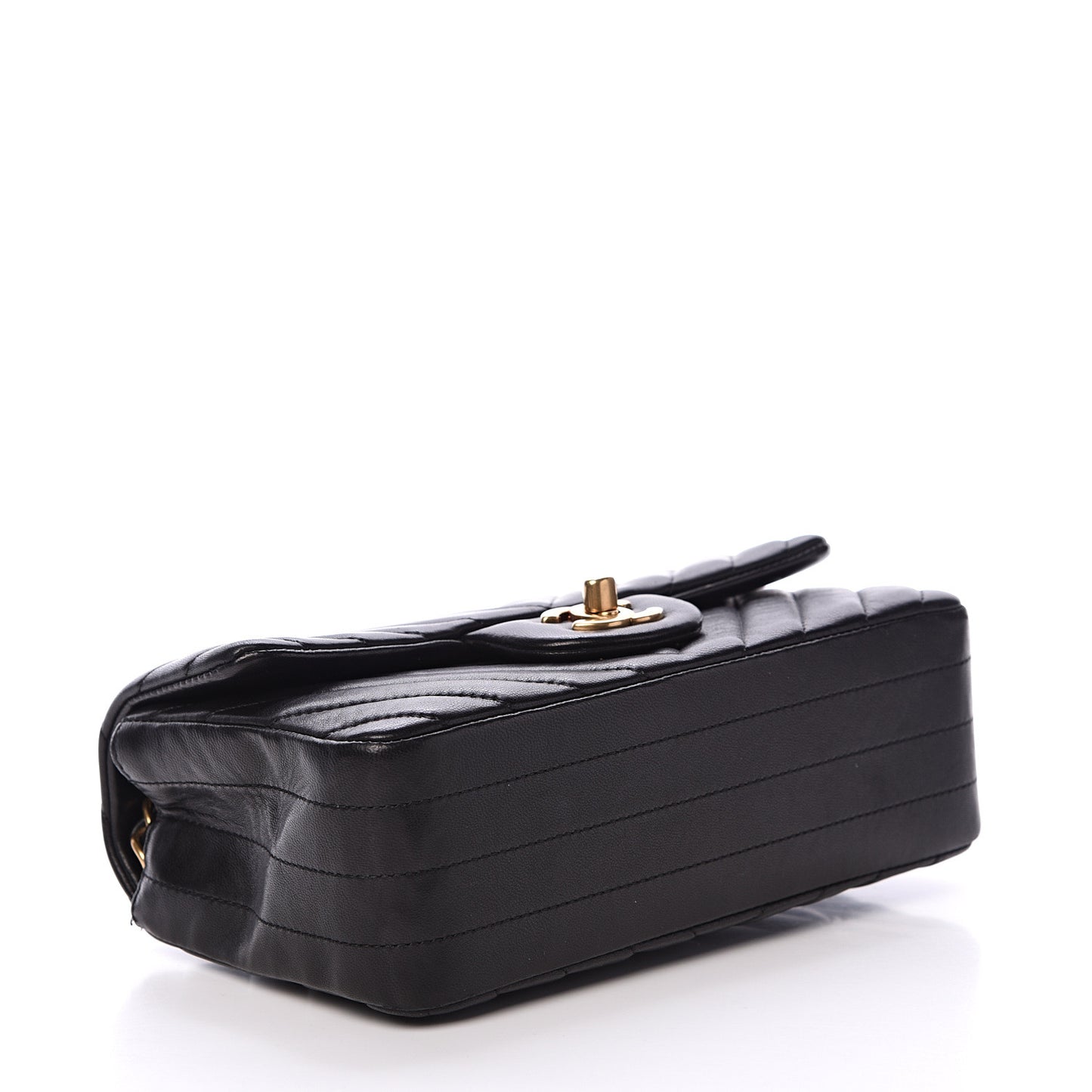 Lambskin Chevron Quilted Mini Rectangular Flap Black