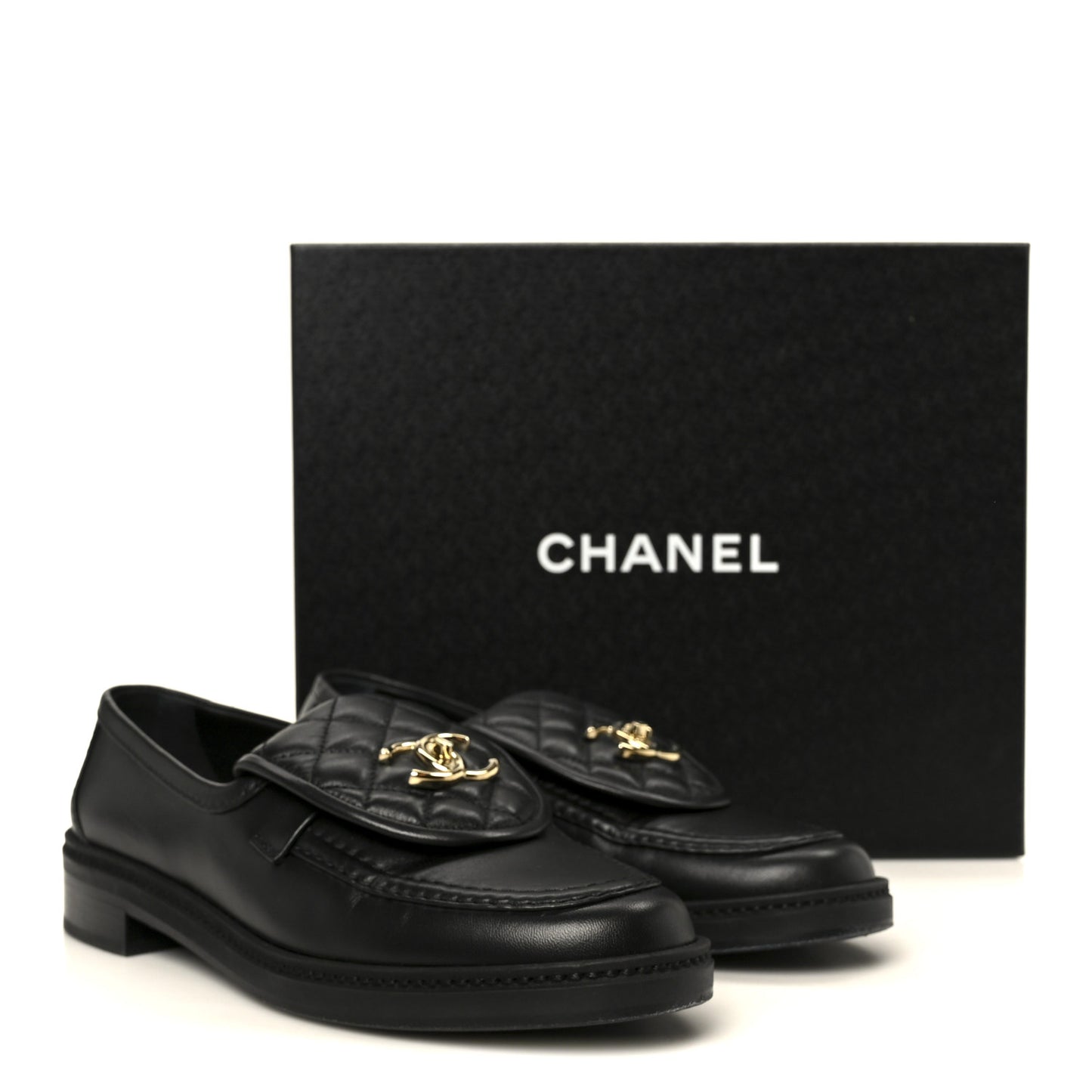 Lambskin Quilted CC Turnlock Loafers 38.5 Black