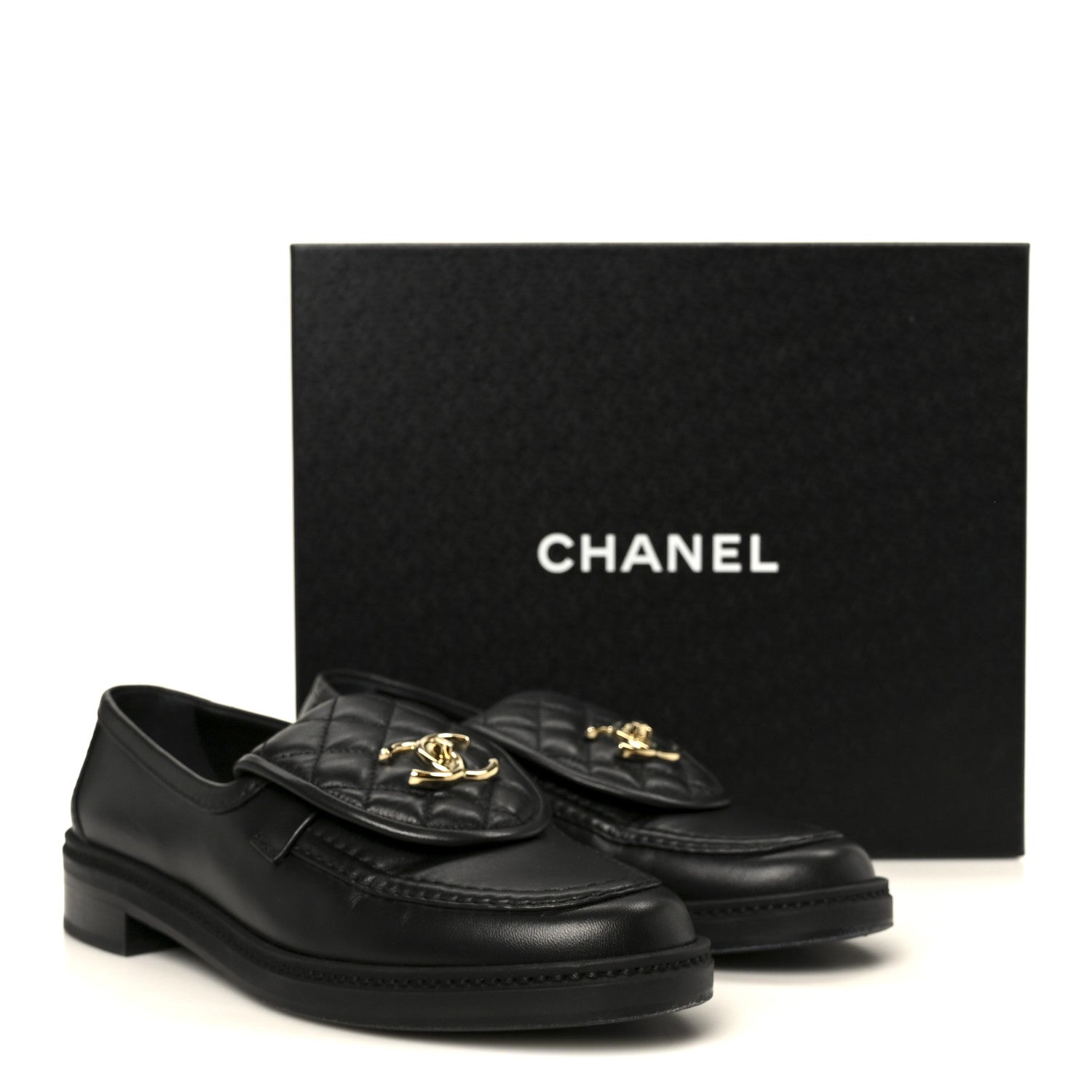 Chanel Lambskin Quilted CC Turnlock Loafers 38.5 Black 11 of 11