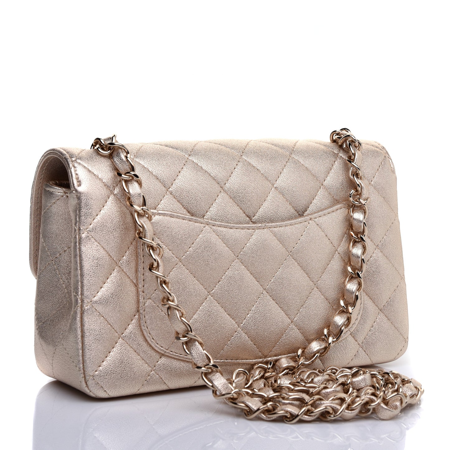 Metallic Lambskin Quilted Mini Rectangular Flap Gold