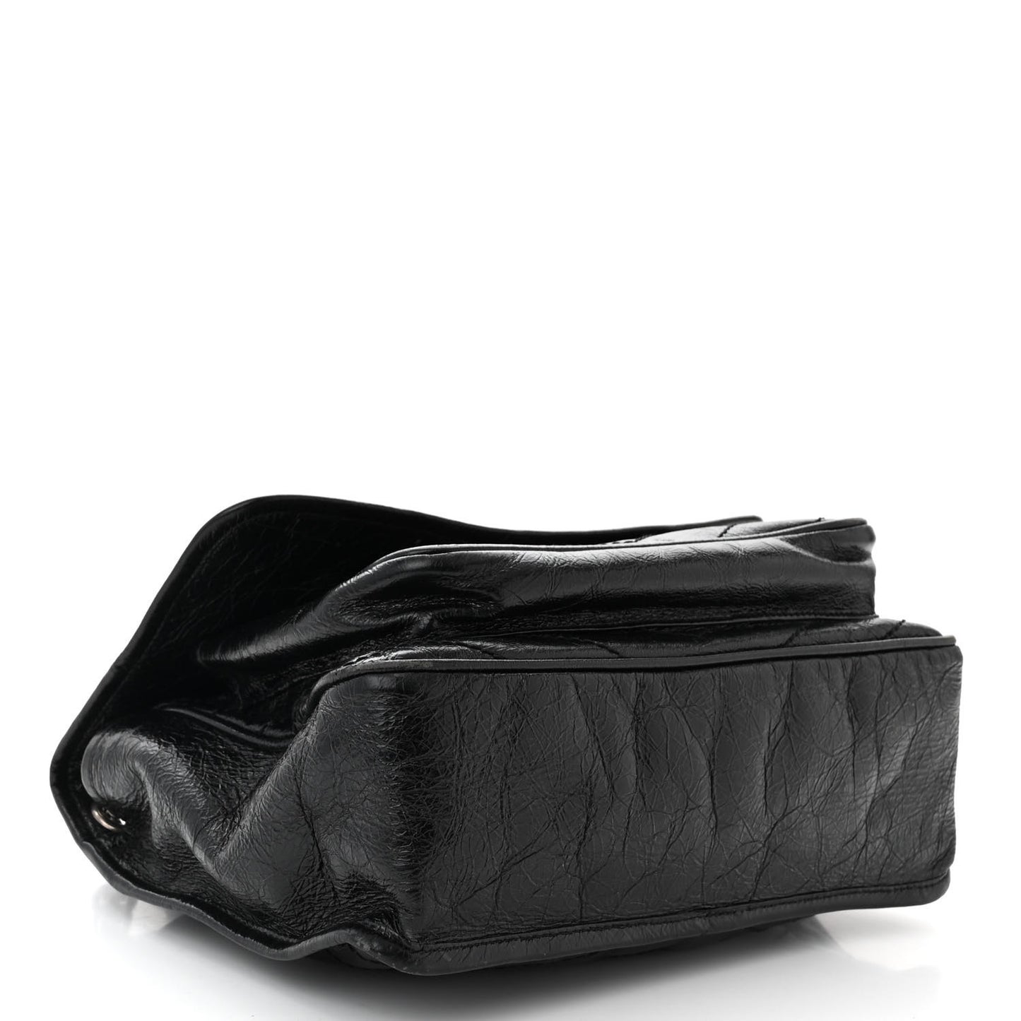 Crinkled Calfskin Matelasse Monogram Medium Niki Chain Satchel Black