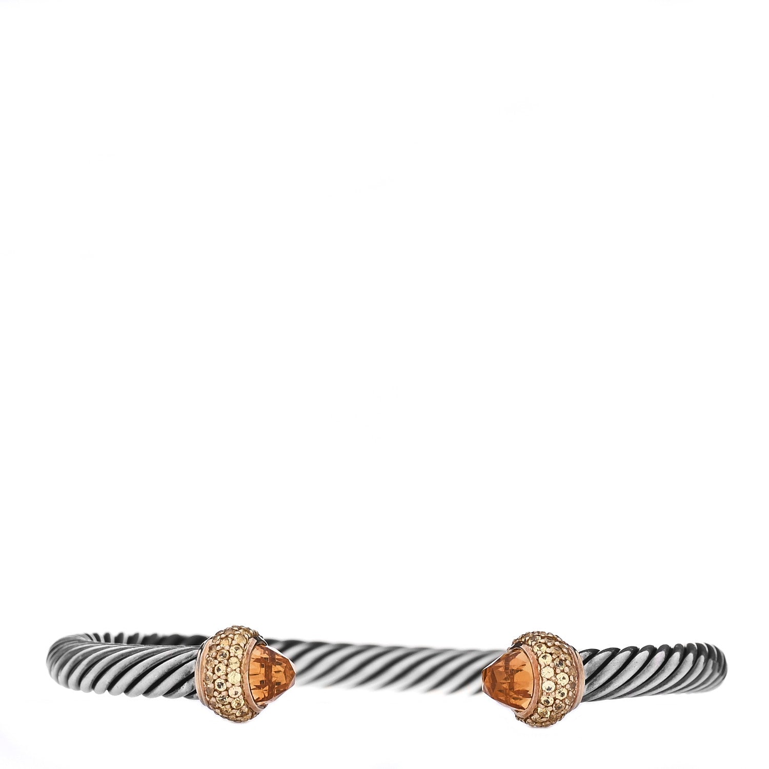 David Yurman Sterling Silver 18K Yellow Gold Citrine Yellow Sapphire 5mm Candy Cable Bracelet 1 of 5