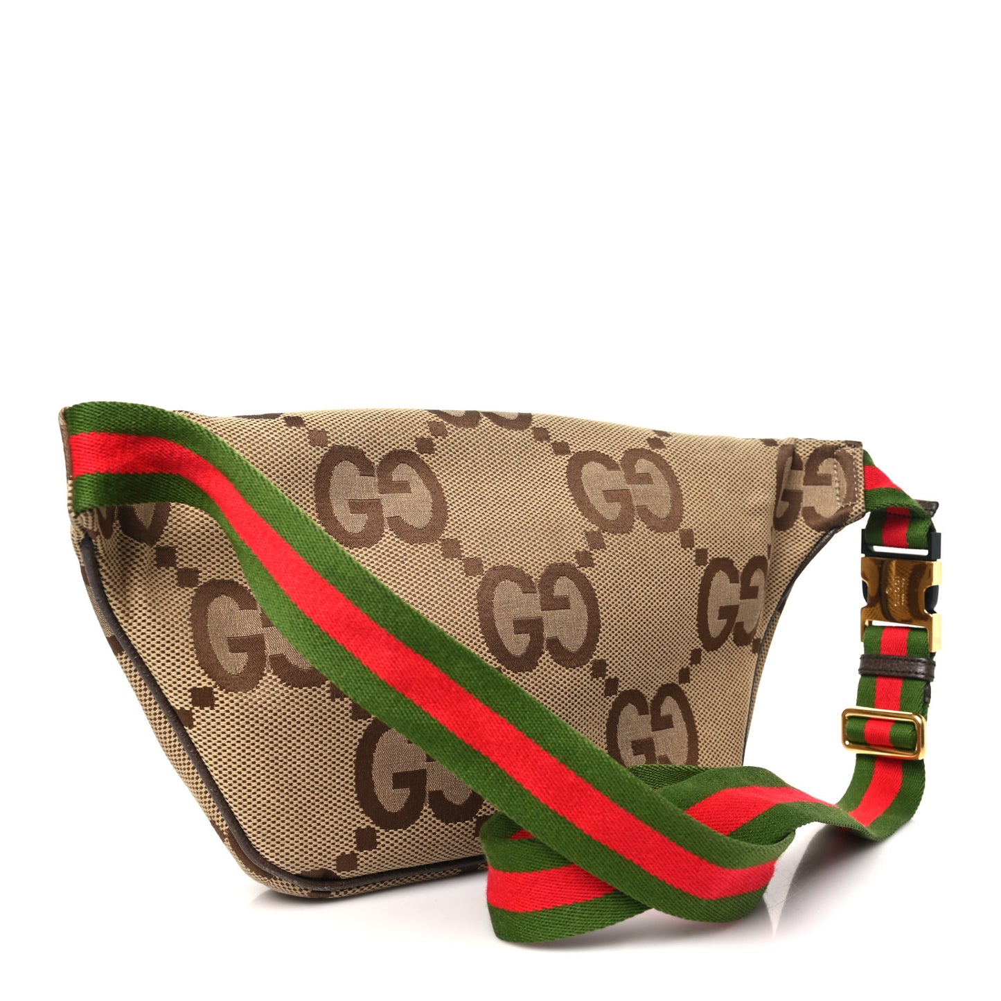 Monogram Jumbo GG Textured Dollar Calfskin Web Belt Bag Camel Ebony New Acero