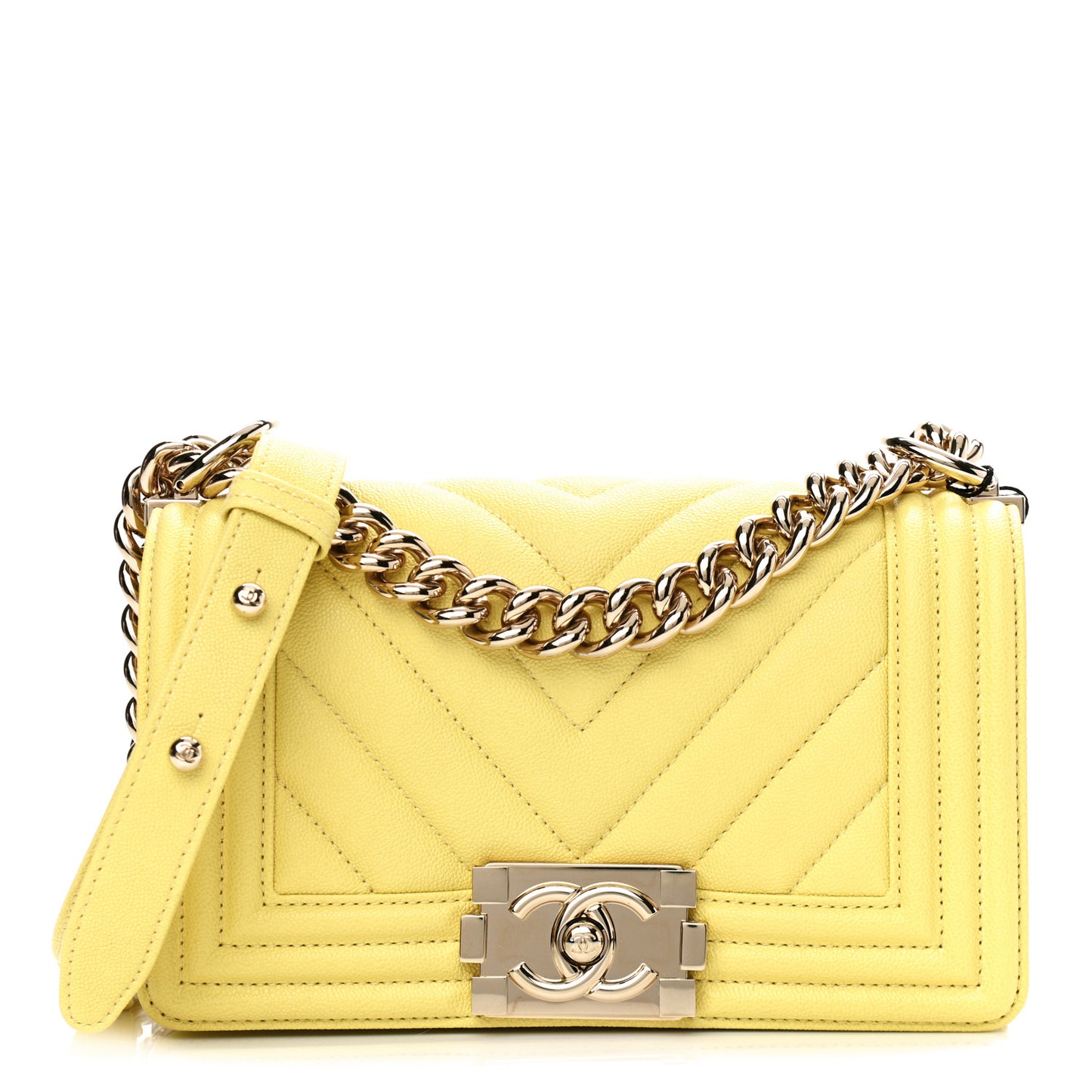 Caviar Chevron Quilted Small Boy Flap Yellow