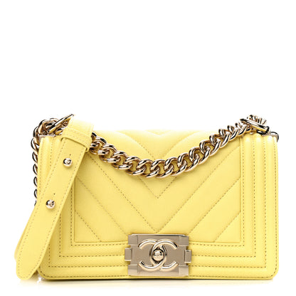 Chanel Caviar Chevron Quilted Small Boy Flap Yellow 1 of 11