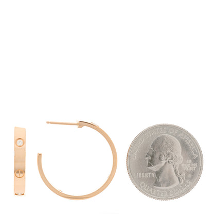 Cartier 18K Pink Gold 3 Diamond 3.5mm LOVE Hoop Earrings 2 of 4