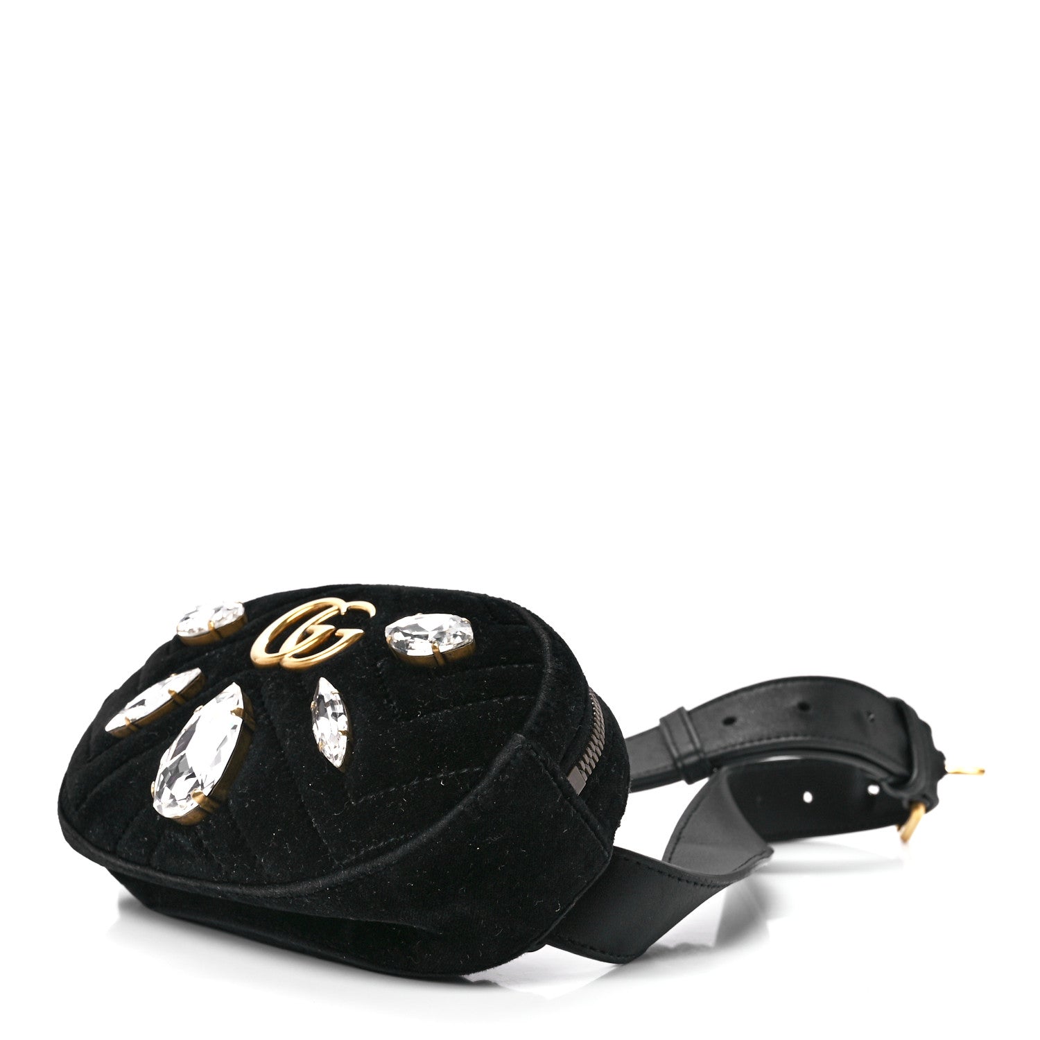 Gucci Velvet Matelasse Marquise Crystals GG Marmont Belt Bag 85 34 Black 9 of 13