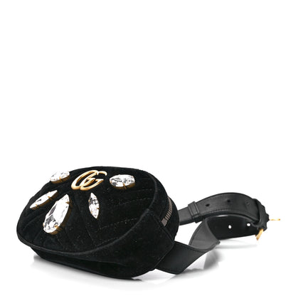 Gucci Velvet Matelasse Marquise Crystals GG Marmont Belt Bag 85 34 Black 9 of 13