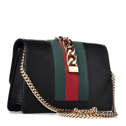 Gucci Calfskin Super Mini Sylvie Chain Shoulder Bag Black 3 of 10