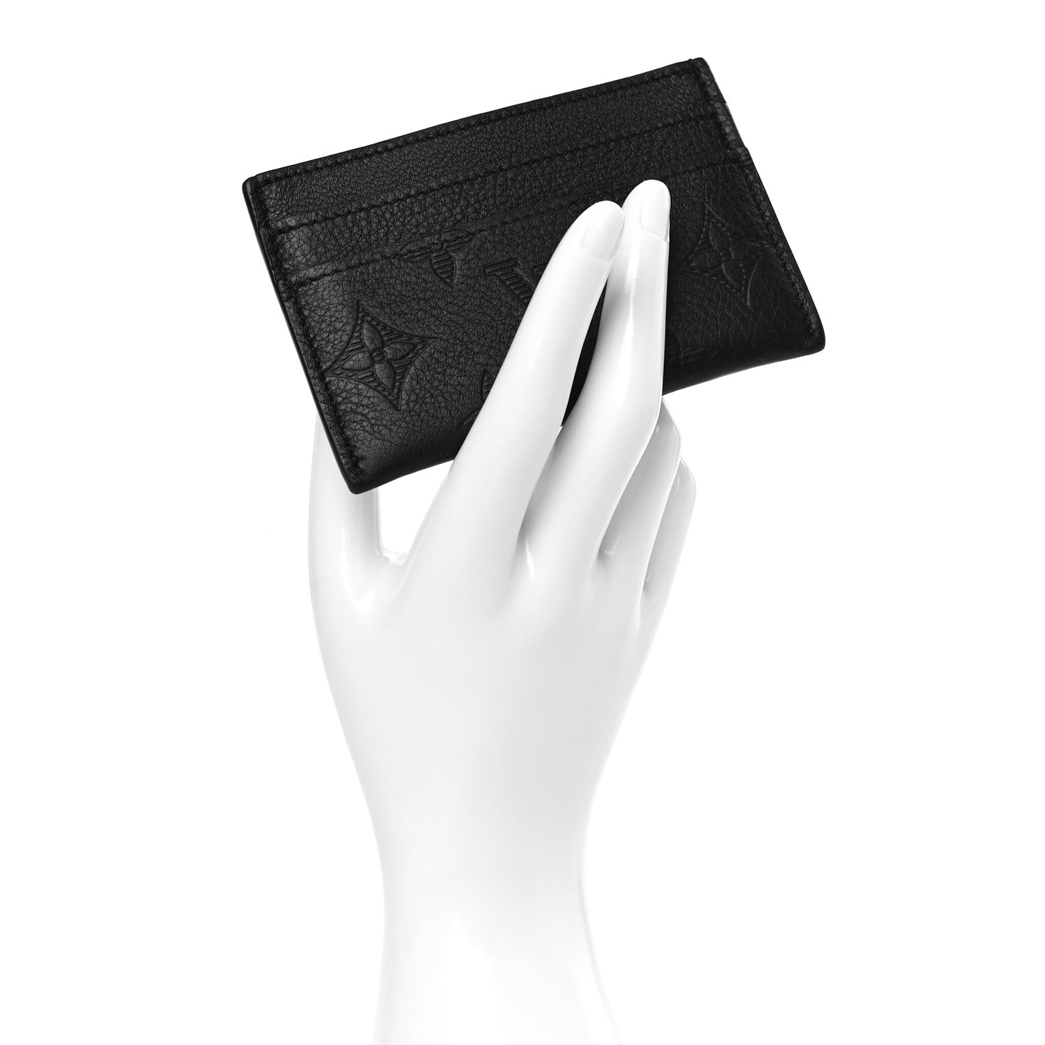 Louis Vuitton Calfskin Monogram Shadow Double Card Holder Black 2 of 6