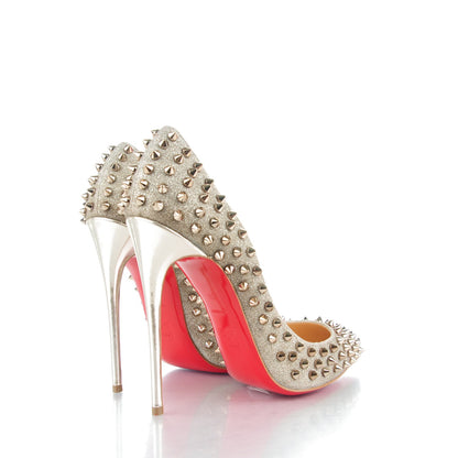 Christian Louboutin Glitter Mini Specchio Follies Spikes 120 Pumps 38 Ivory Colombe 4 of 8
