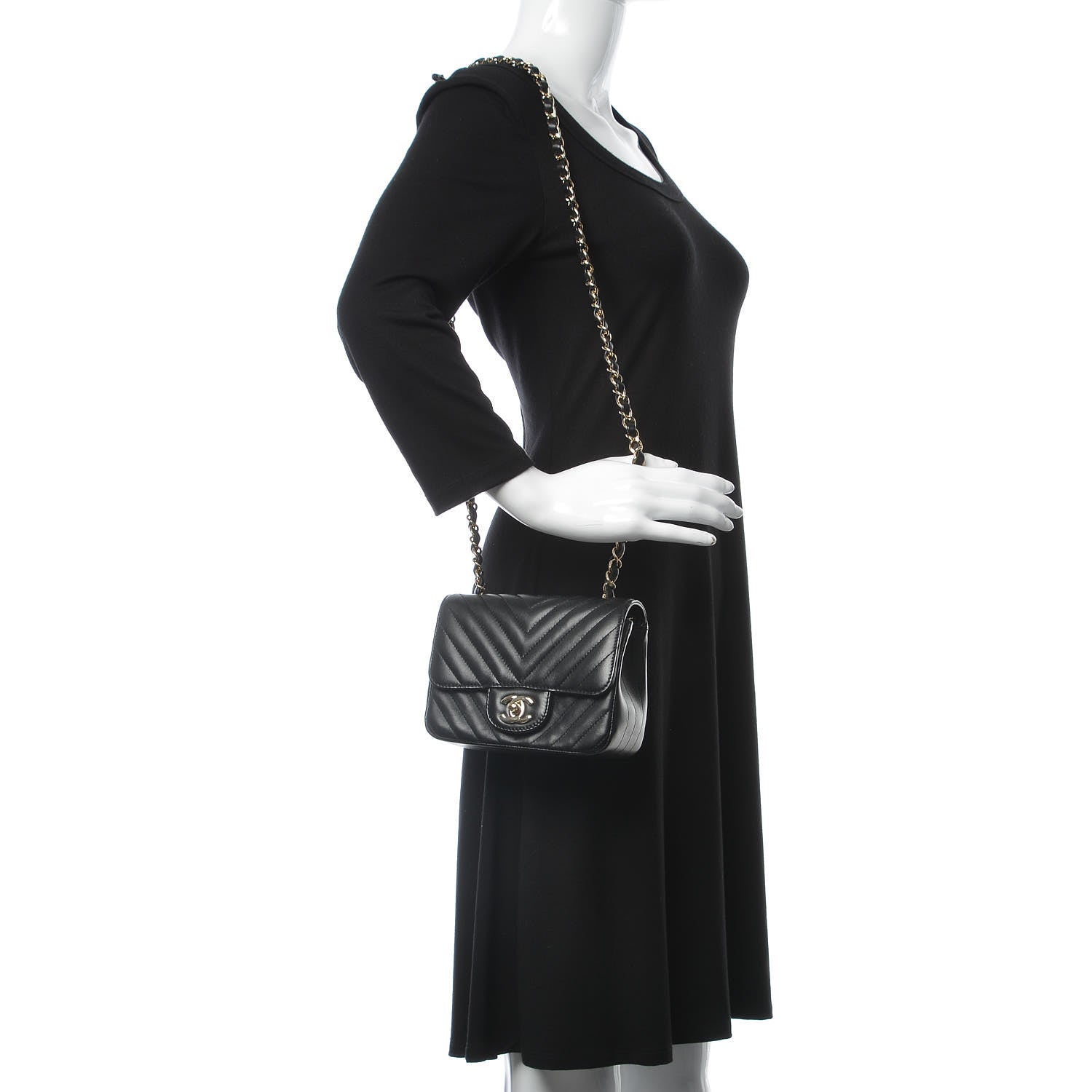 Chanel Lambskin Chevron Quilted Mini Square Flap Black 2 of 9