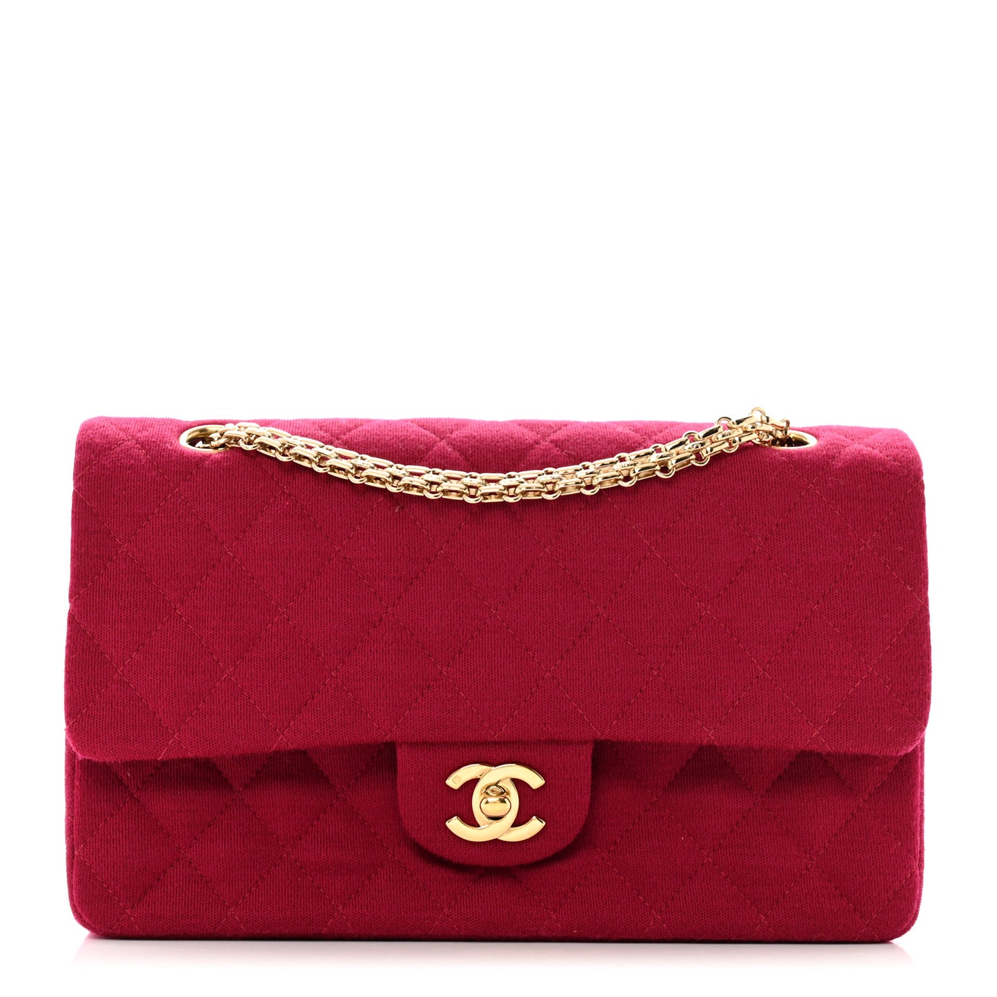 Jersey Quilted Medium Double Flap Bijoux Chain Dark Pink