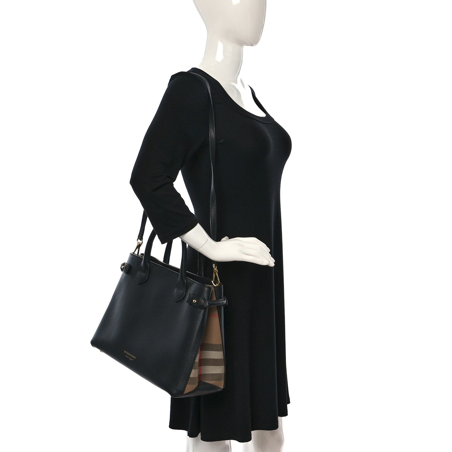 Derby Calfskin House Check Medium Banner Tote Black