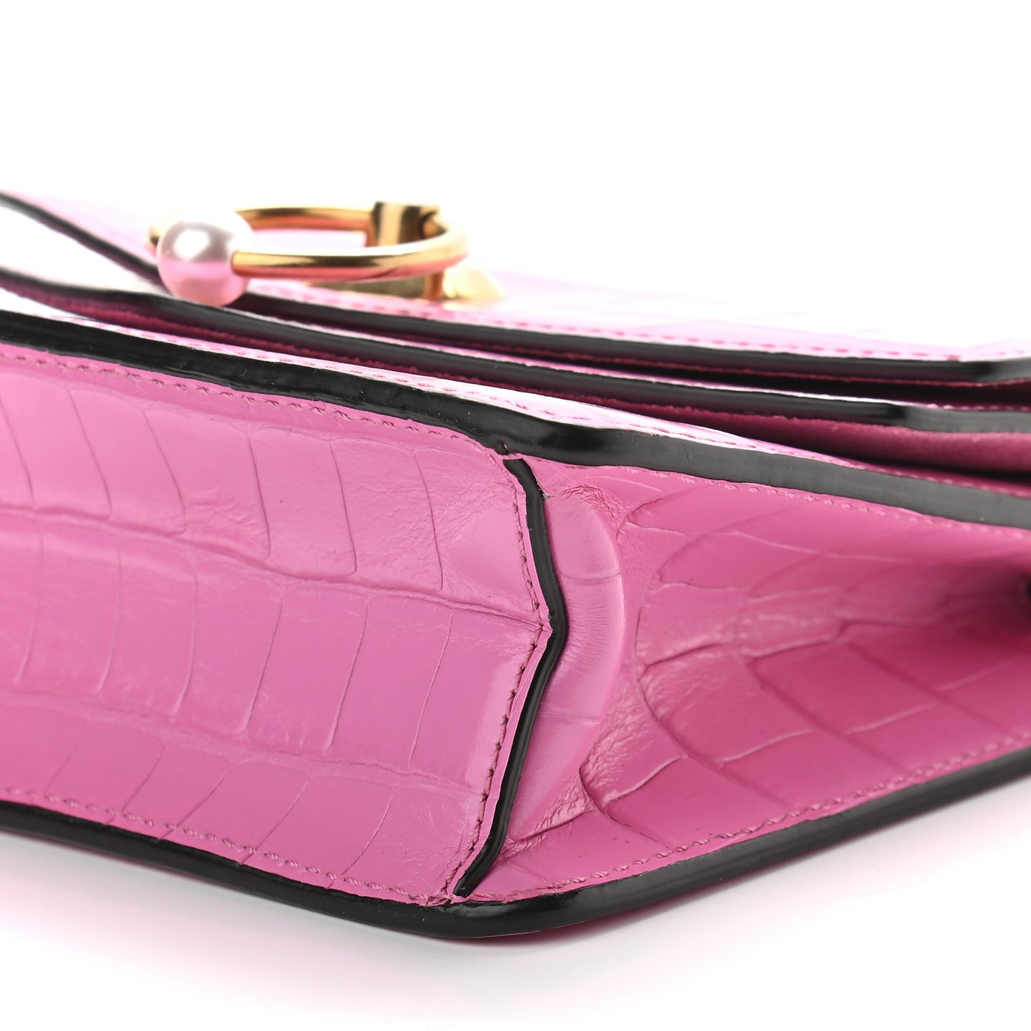 Calfskin Crocodile Embossed Small Harlow Satchel Raspberry Pink