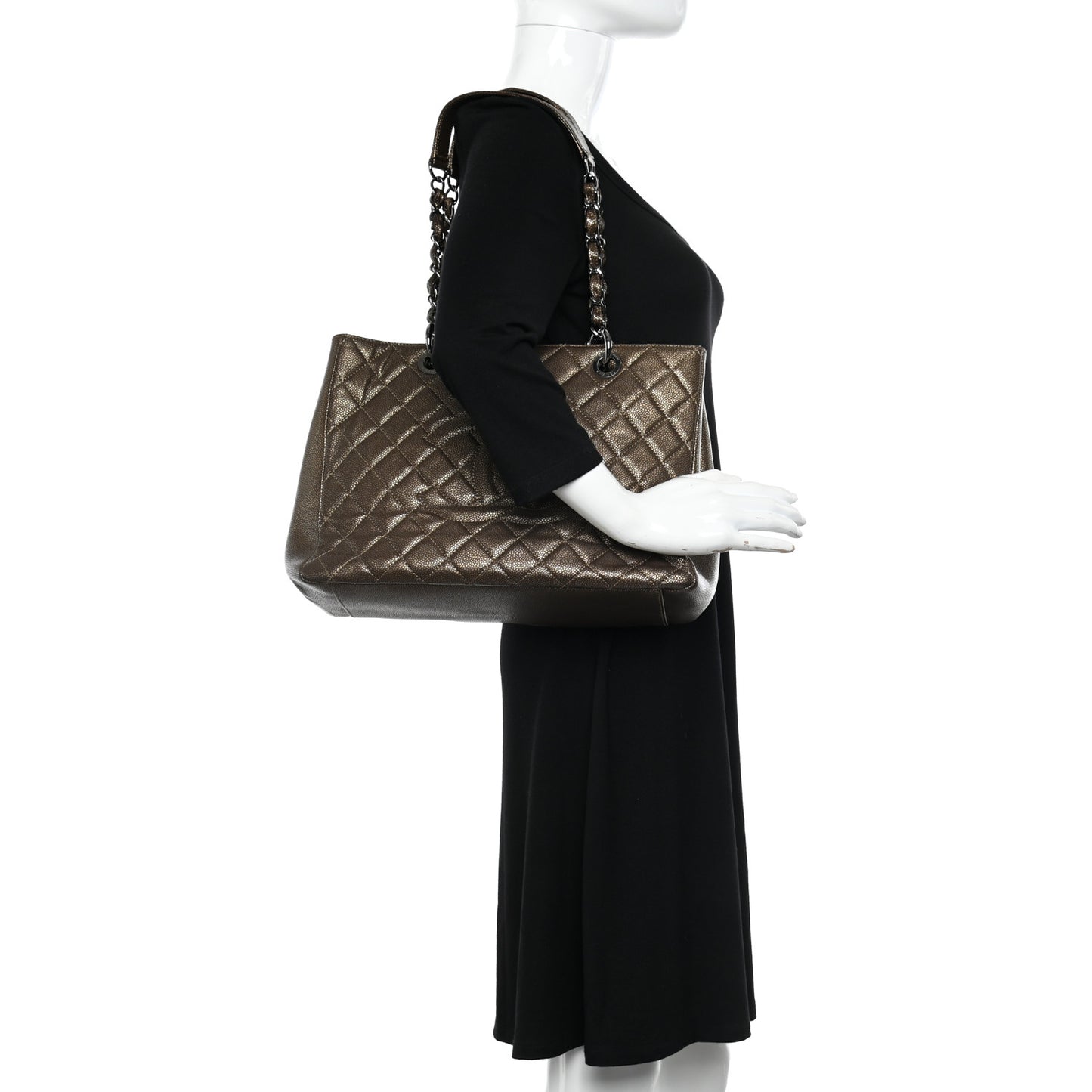 Metallic Caviar Quilted Grand Shopping Tote GST Bronze