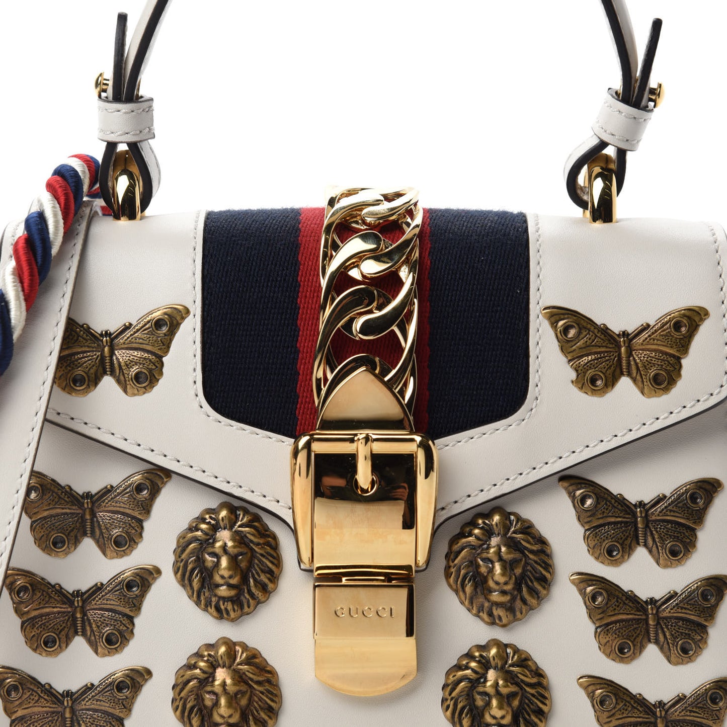 Calfskin Animal Studs Mini Sylvie Top Handle Bag White