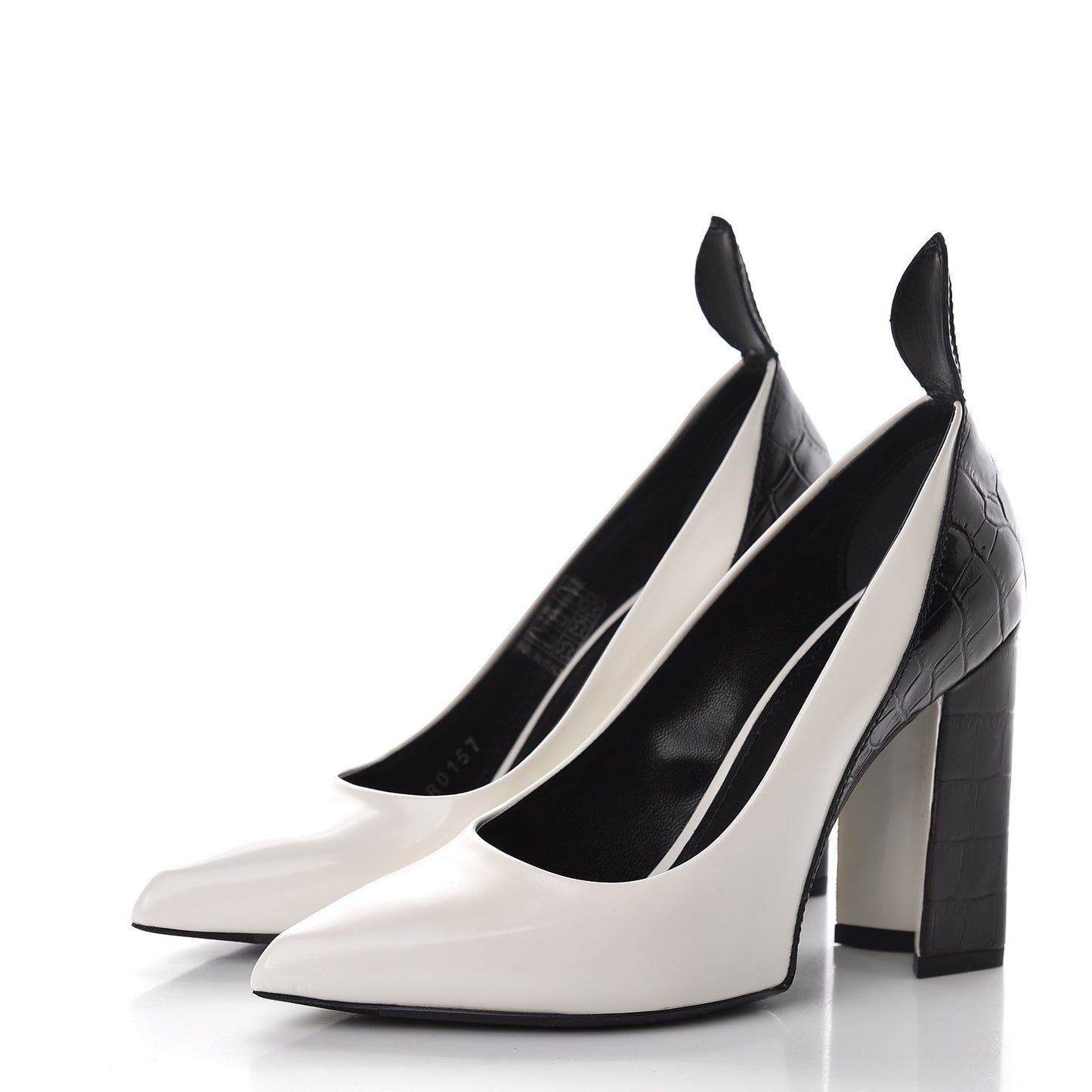 Calfskin Crocodile Embossed Matchmake Pumps 35 Black White