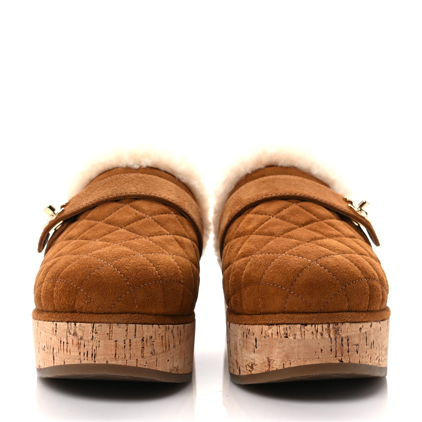 Suede Calfskin Shearling Turn Lock Clogs 36 Brown